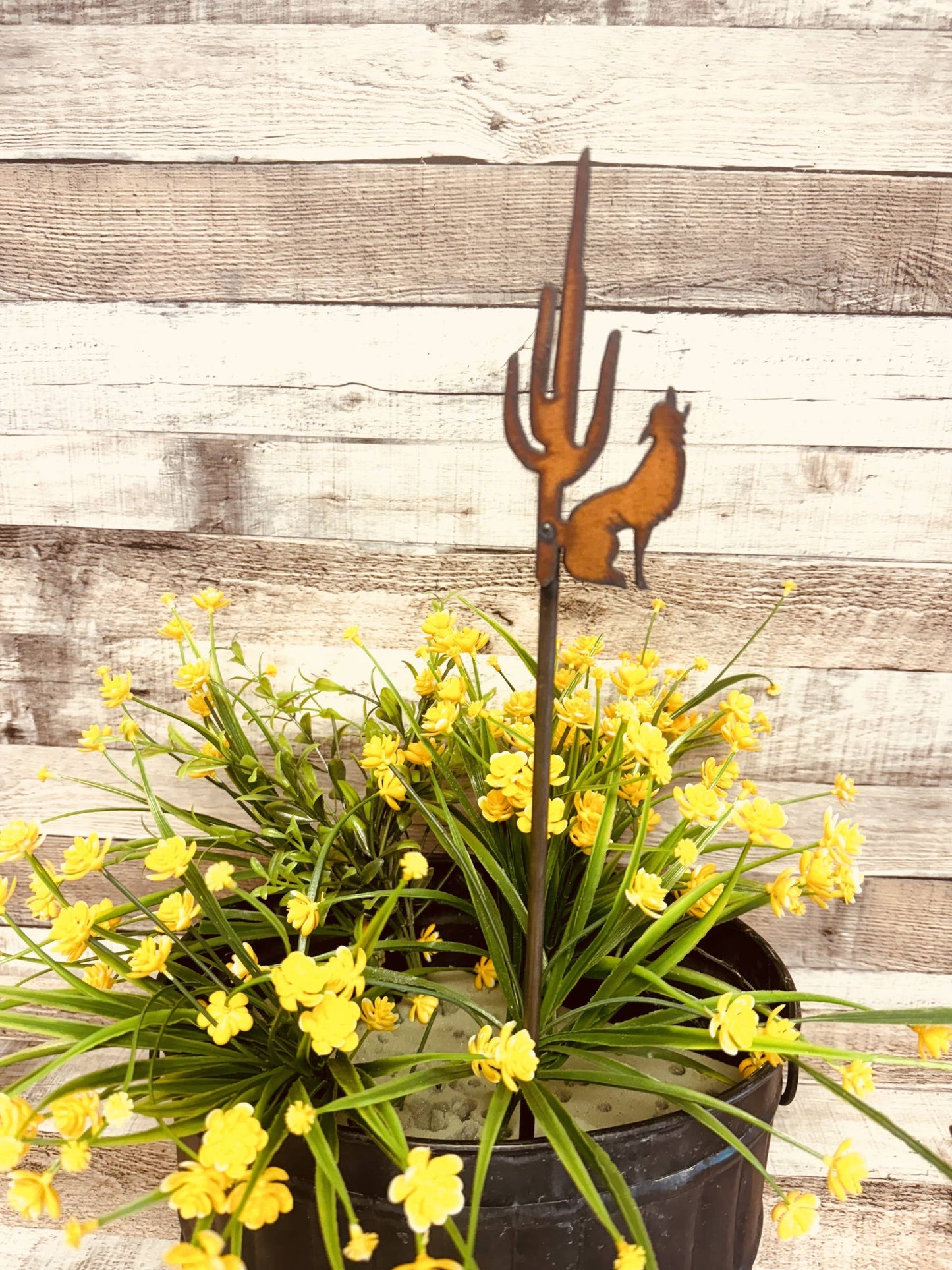 Coyote and Cactus Rustic Metal Garden Plant Stake