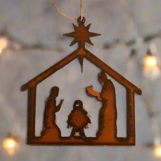 Nativity Rustic Iron Metal Christmas Ornament
