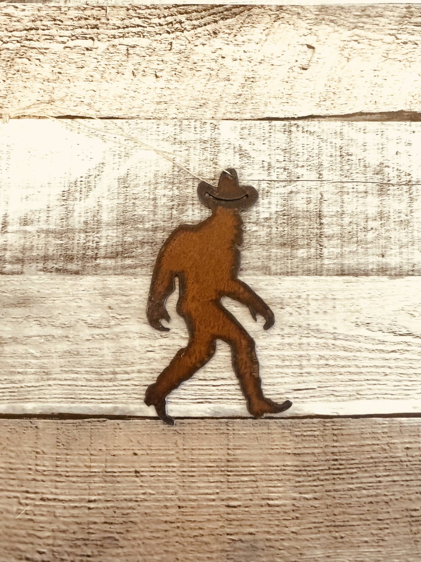 Bigfoot Cowboy Yeti Sasquatch Rustic Metal Ornament