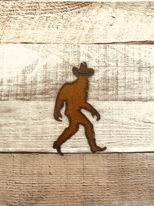 Bigfoot Cowboy Yeti Sasquatch Rustic Metal Ornament