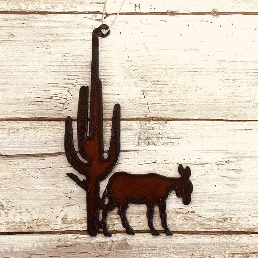 Donkey and Cactus Desert Ornament Rustic Metal Burro Gift