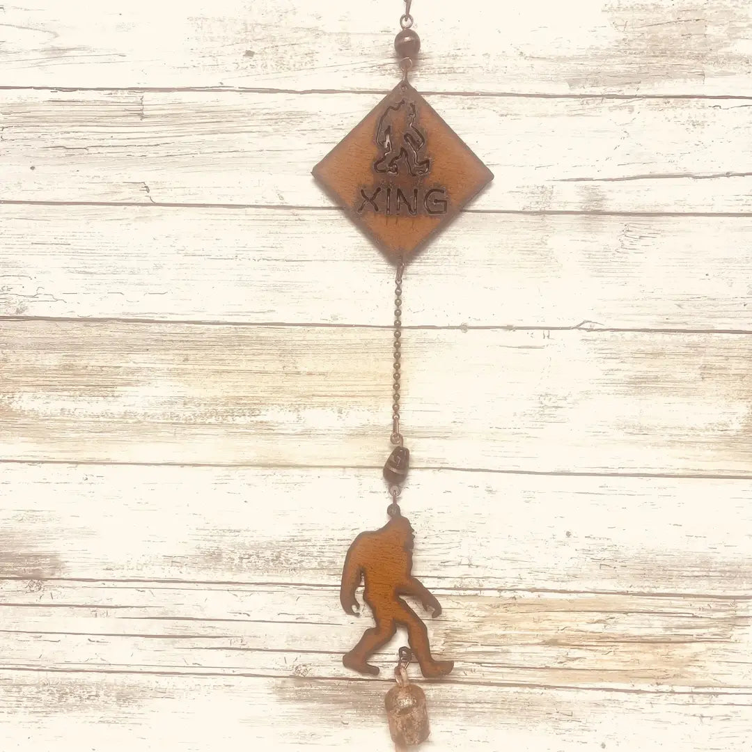 Bigfoot Crossing Double Bell Garden Chime Rustic Metal Gift