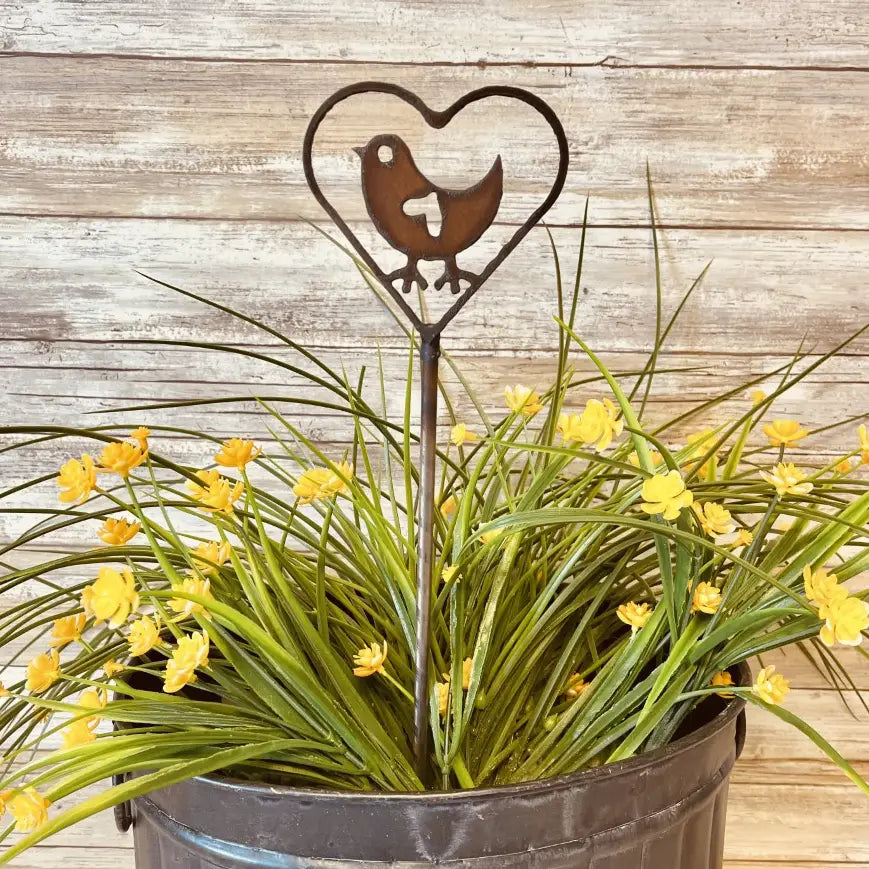 Heart Outline with Cute Bird Valentine Plant Stake