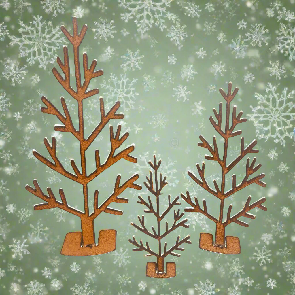 Tree #2  Set/ 3 Holiday Christmas Lodge Rusty Metal Tabletop