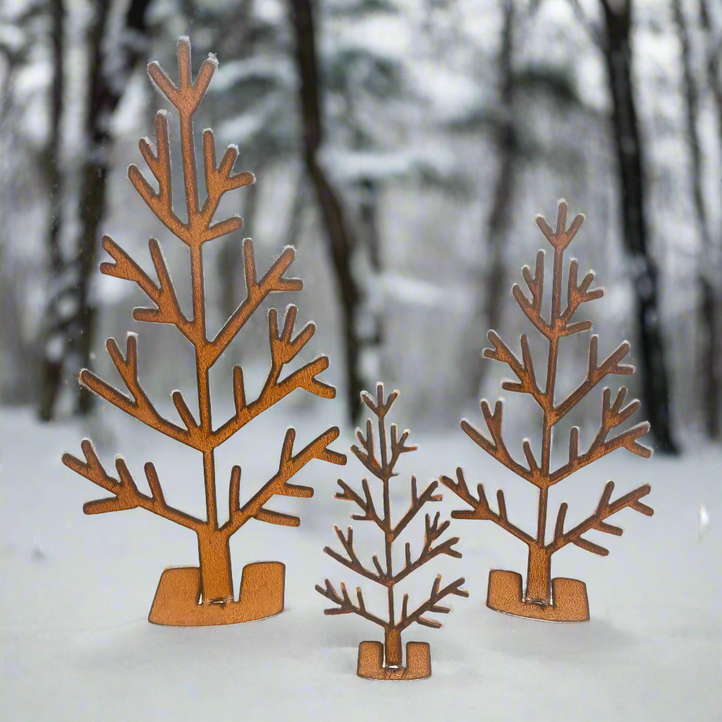 Tree #2  Set/ 3 Holiday Christmas Lodge Rusty Metal Tabletop