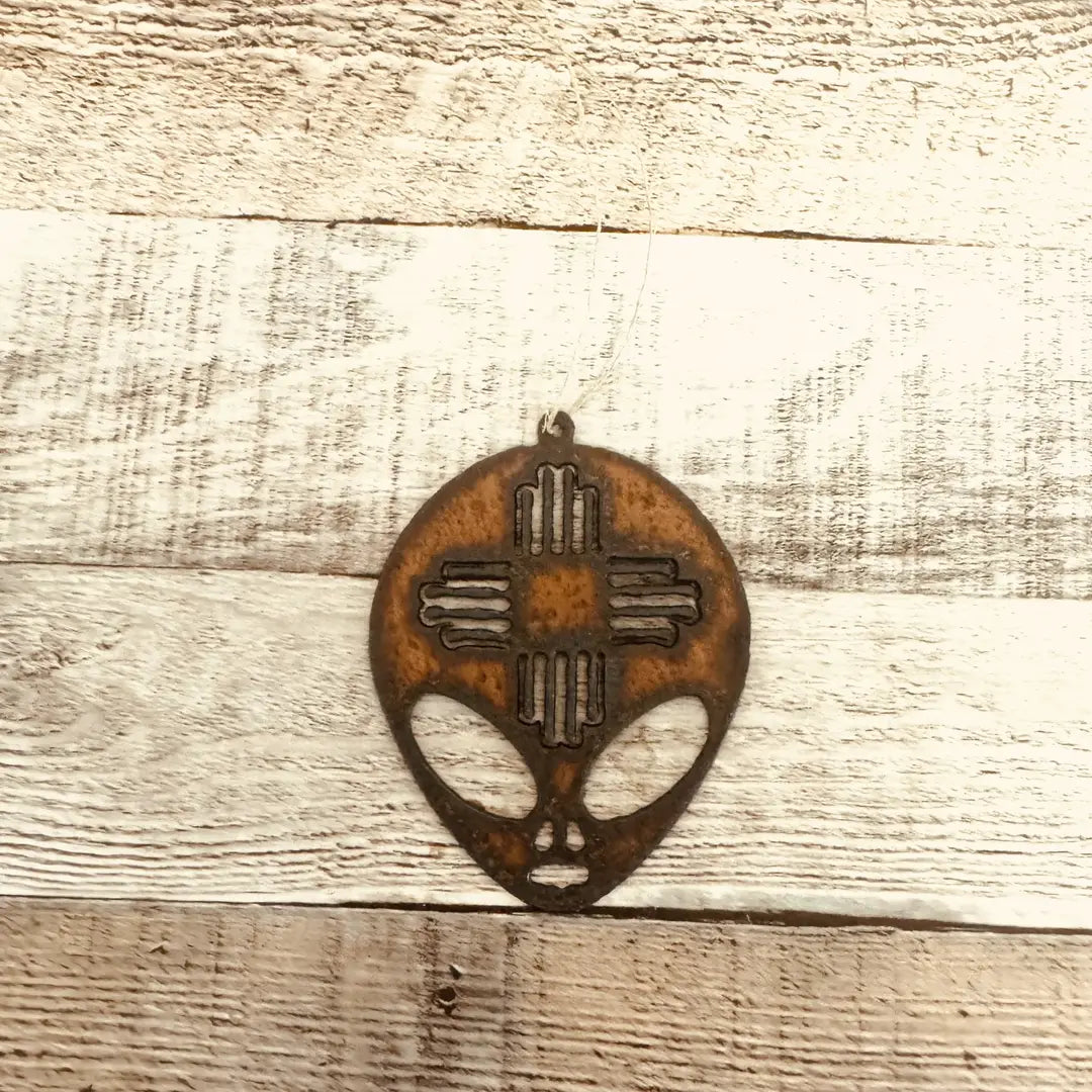 Alien Head with Zia New Mexico Rustic Ornament