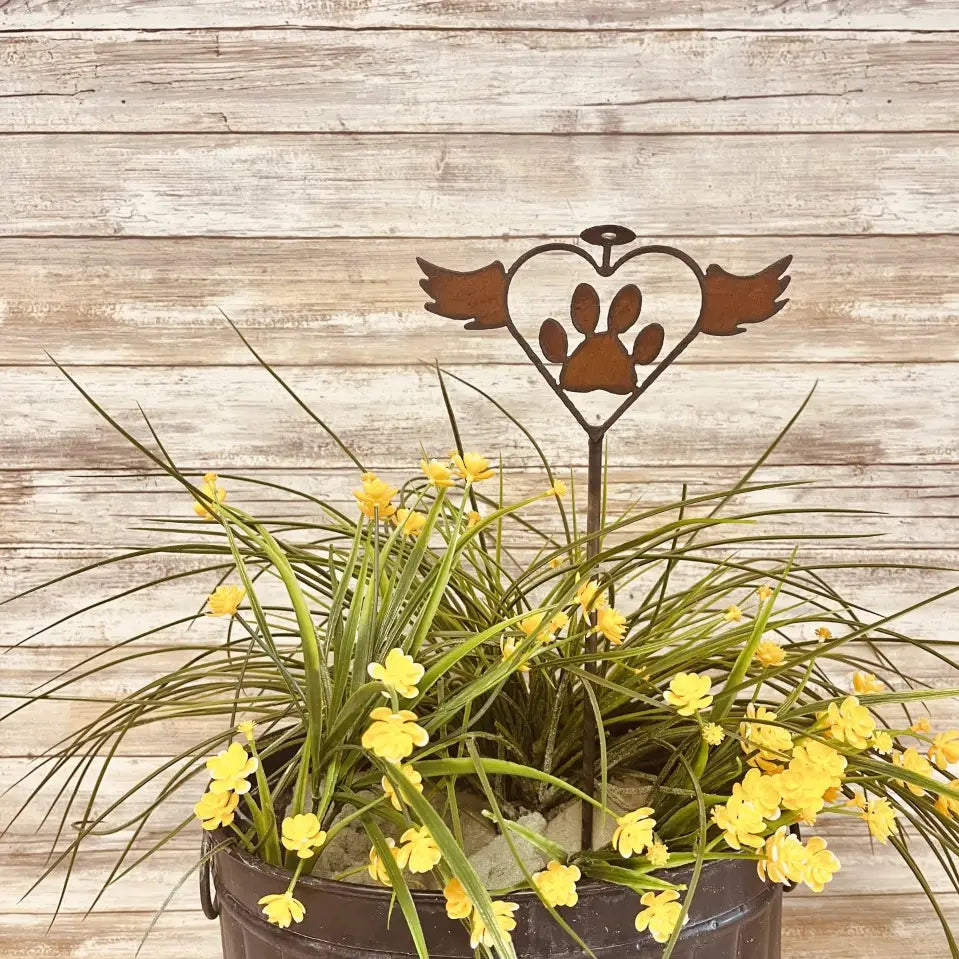 Flying Heart outline with Paw Garden Plant Stake Memorial