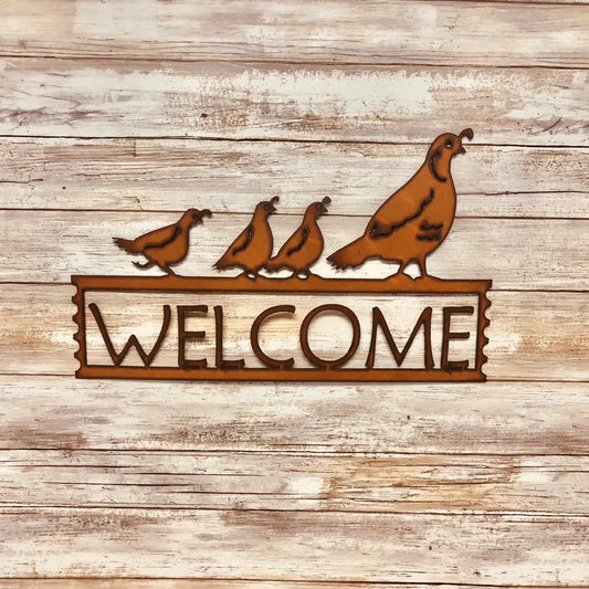 Quail Family Southwest Horizontal Outdoor Welcome Sign