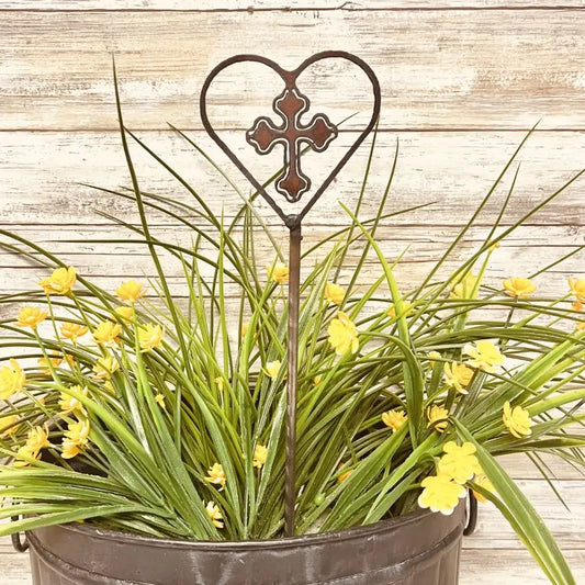 Heart Outline with Chubby Cross with Cuts Plant Stake Garden