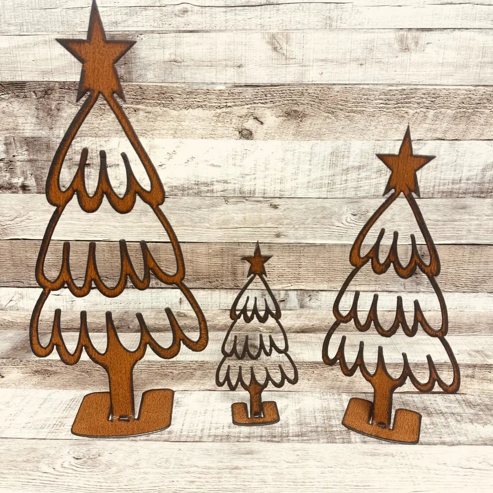 Tree #1 Set / 3 Holiday Christmas Lodge Rusty Metal Tabletop