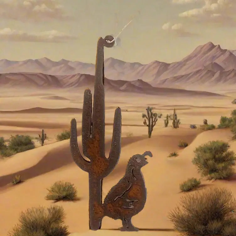 Quail and Cactus Desert Arizona Ornament Rustic Metal Gift