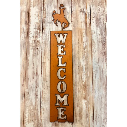 Bronc Rider with Hat Wyoming Vertical Welcome Sign
