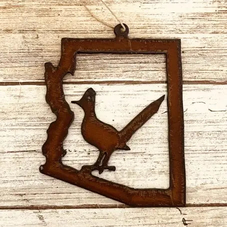 Arizona Outline Ornament with Roadrunner cutout