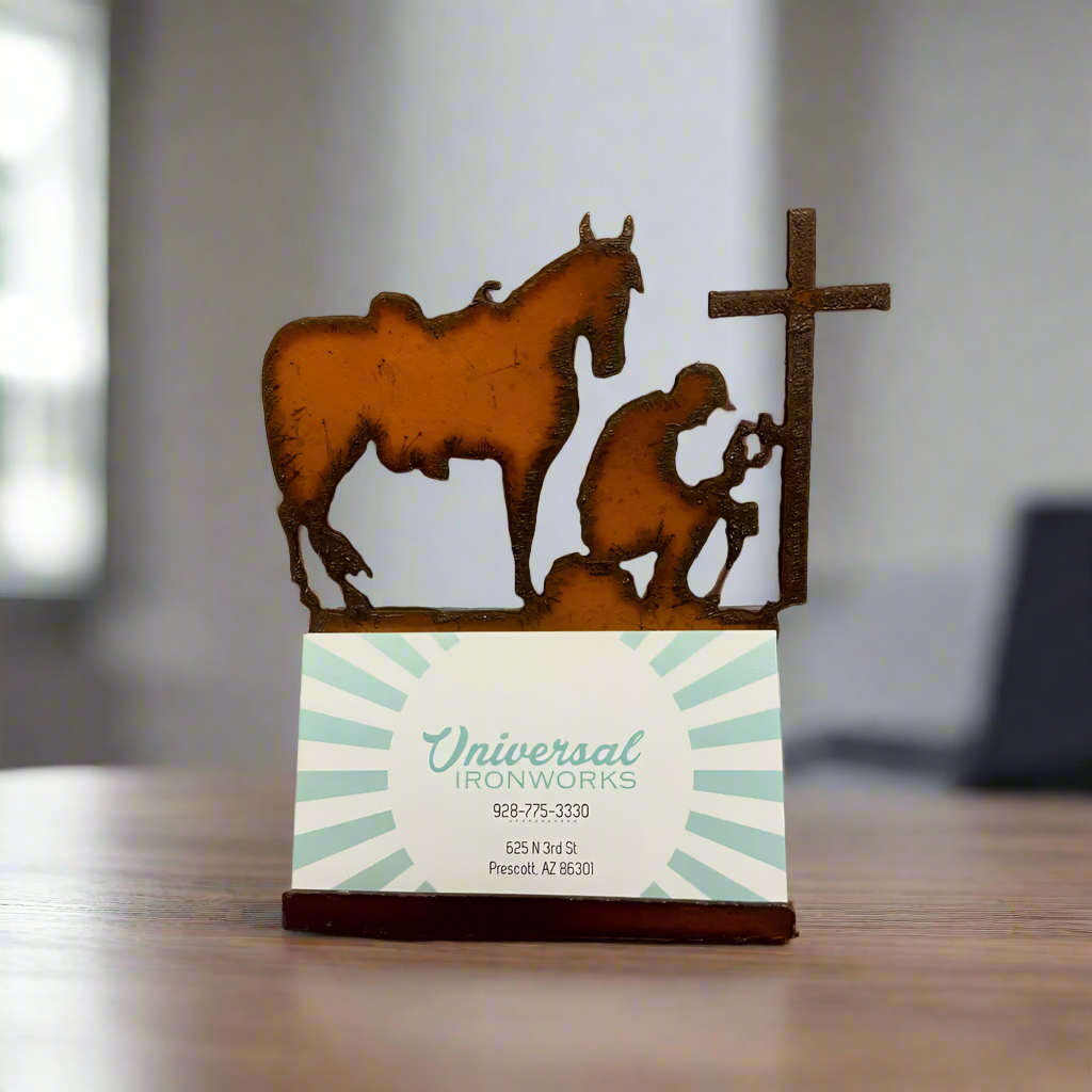 Cowboy At Cross Business Card Holder