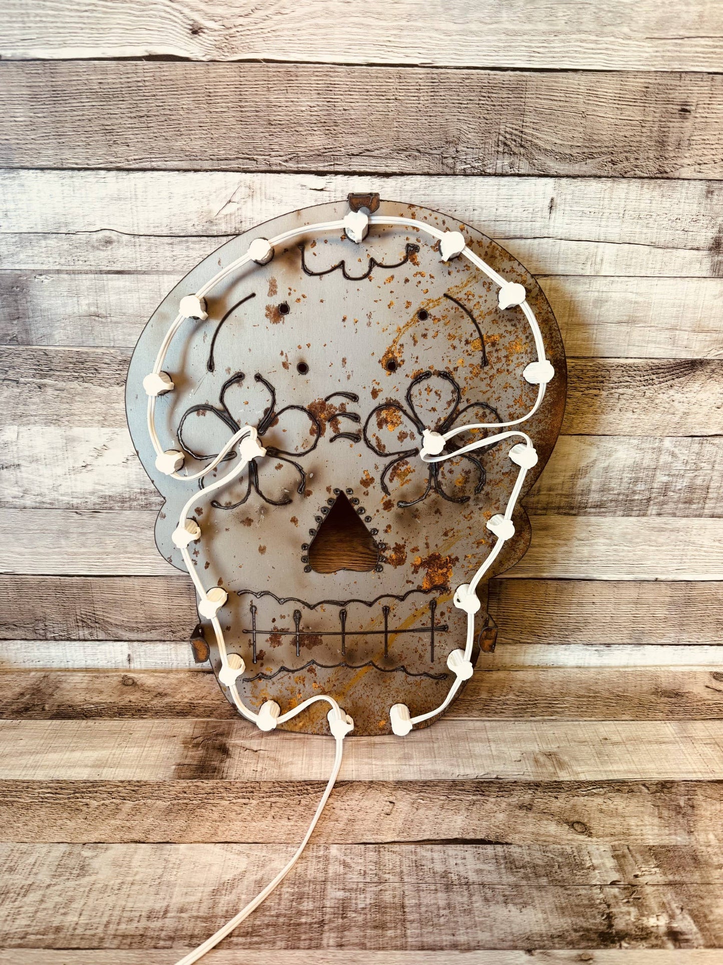 Sugar Skull Day of Dead Lighted Marquee Wall Sign Rustic