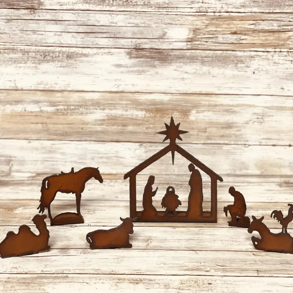 Rustic Metal Western Nativity Scene Small Rodeo Rustic Christmas