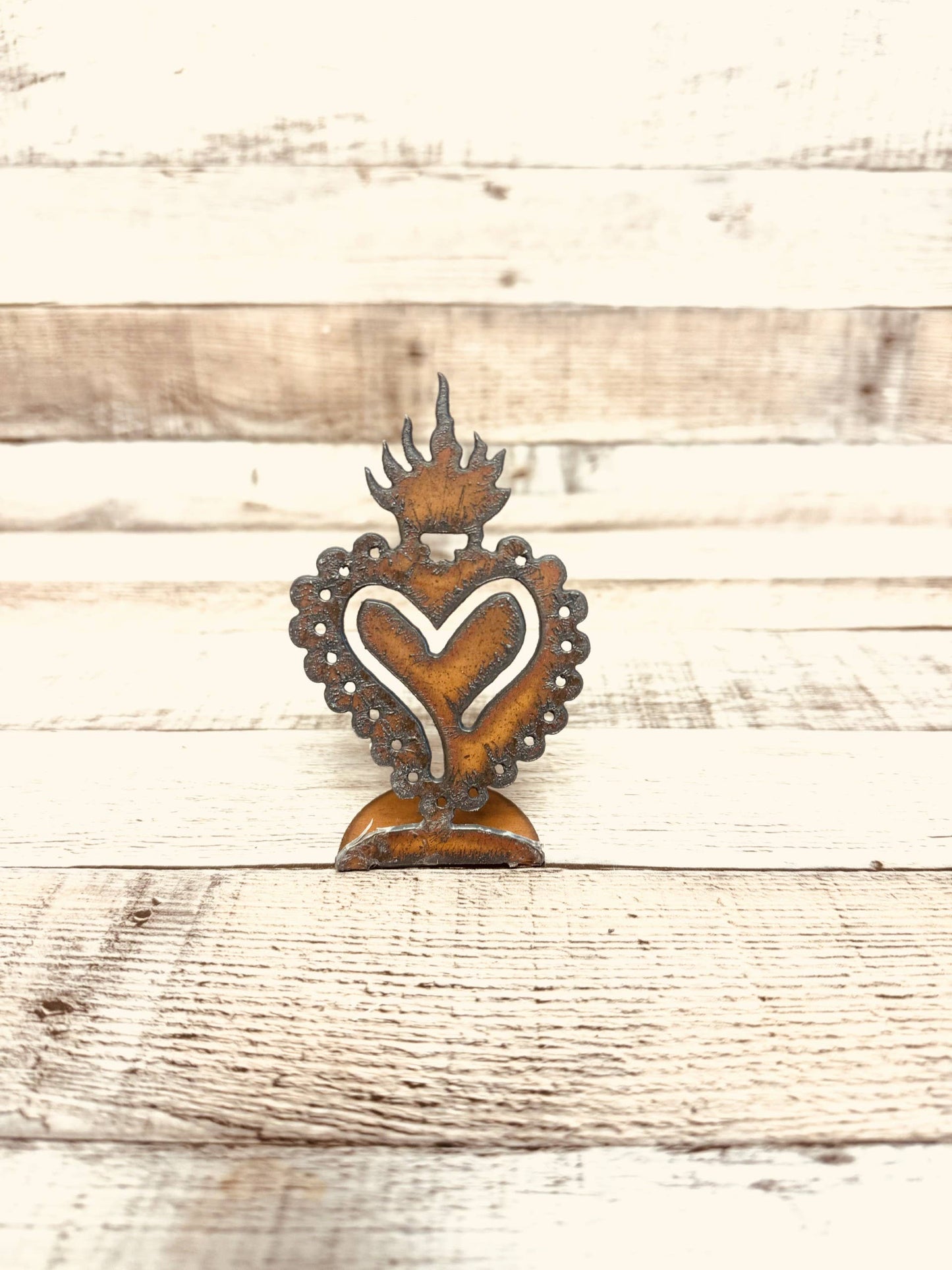 Milagro Heart Sacred Heart Standing Figurine Rustic Metal