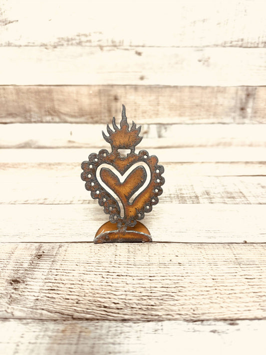 Milagro Heart Sacred Heart Standing Figurine Rustic Metal