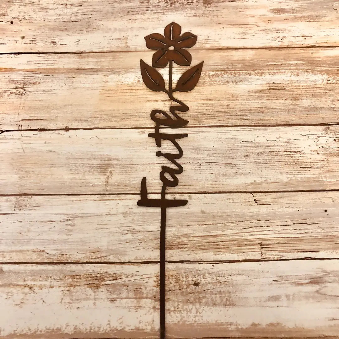 Faith with Flower Vertical inspirational Garden Plant Stake