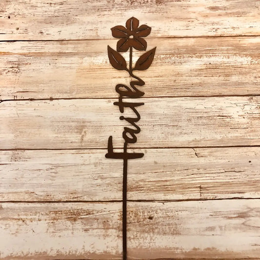 Faith with Flower Vertical inspirational Garden Plant Stake