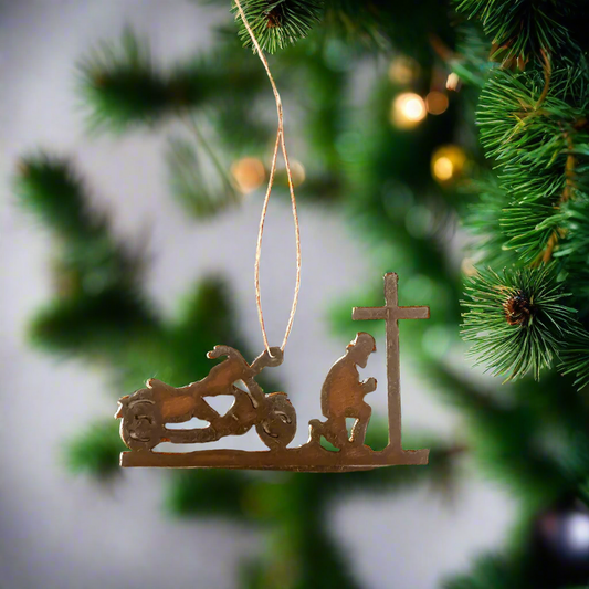 Biker At Cross Motorcycle Memorial Praying Biker Ornament