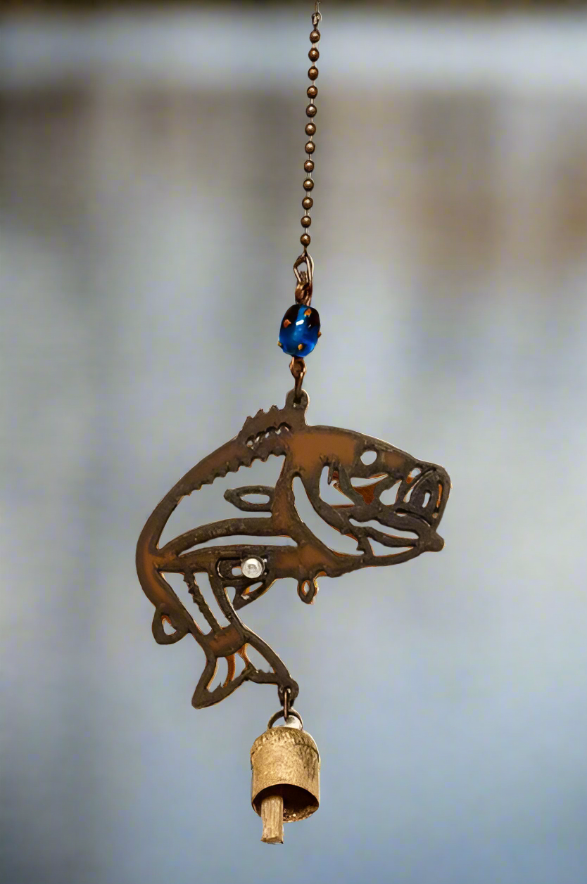 Bass Rustic Metal Garden Bell Chime Lodge Gift