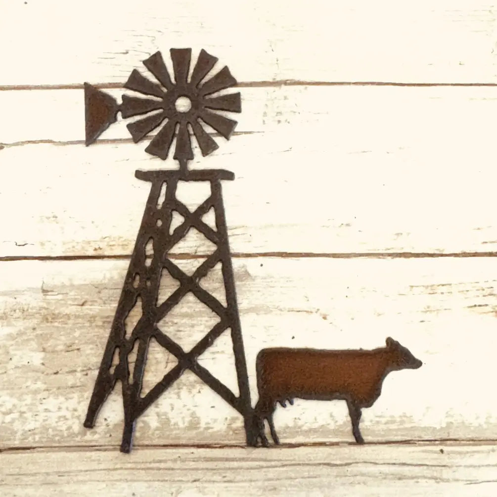 Cow and Windmill Rustic Farmhouse Metal Magnet