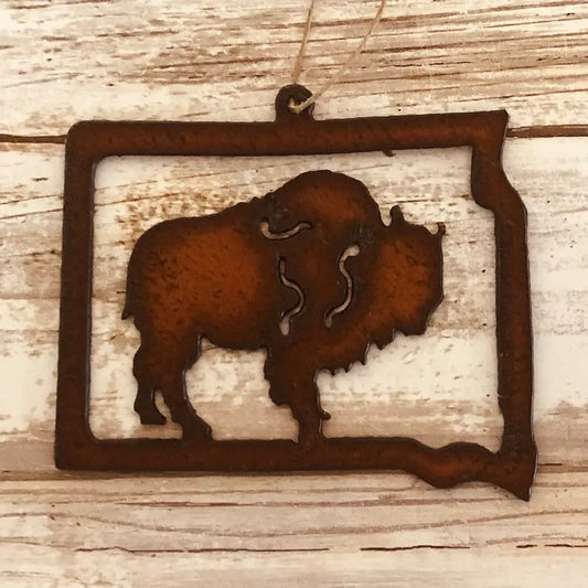 South Dakota Outline with Buffalo Ornament