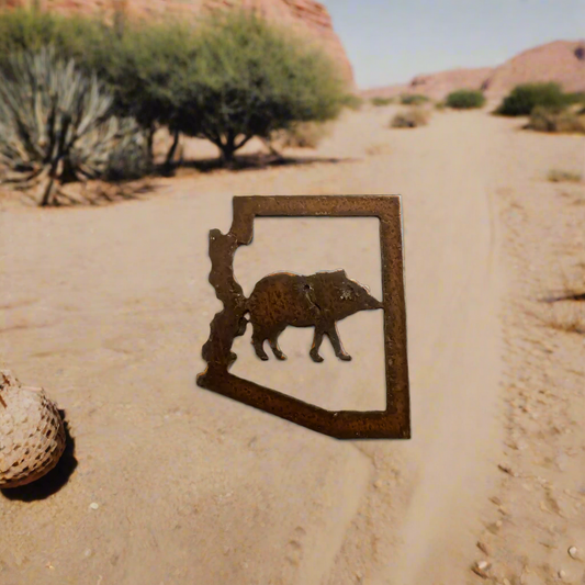 Arizona Outline with Javelina Rustic Metal Magnet USA MADE