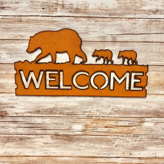 Black Bear and Cubs lodge Horizontal Welcome Sign