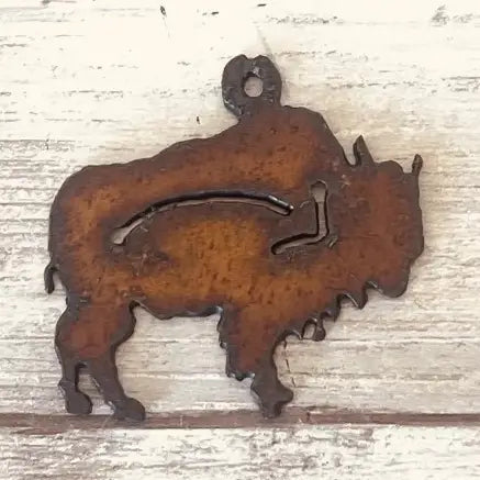 Buffalo with Arrow Charm Rustic Metal Pendant