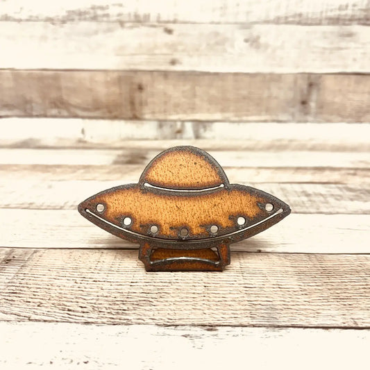 Flying Saucer Doodad Rustic Metal Area 51 Figurine