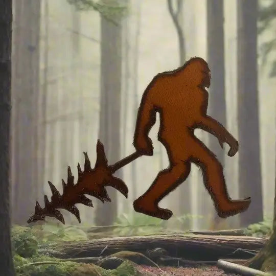 Bigfoot Yeti Sasquatch with Pinetree Rustic Metal Magnet