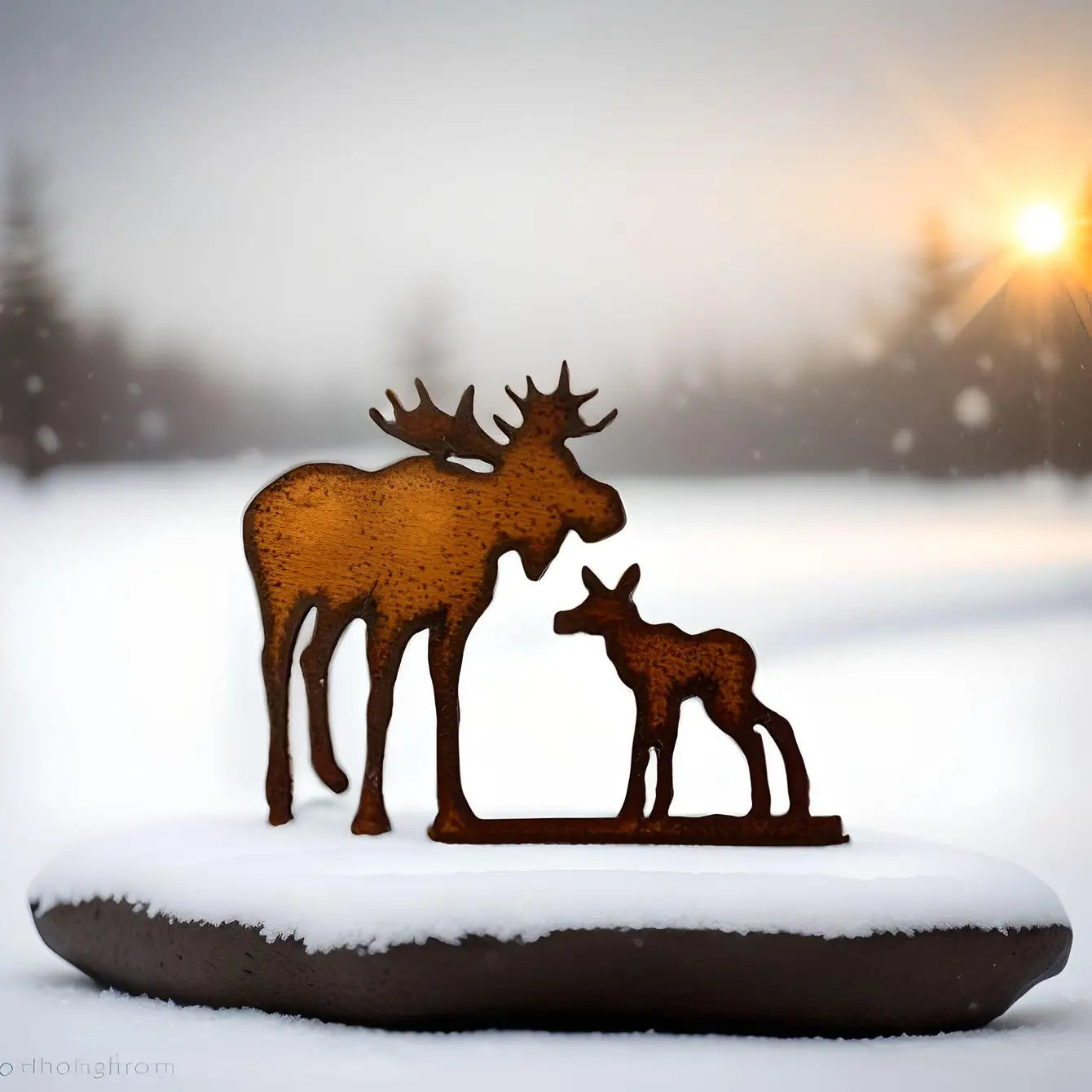 Moose and Baby Doodad Rustic Metal Lodge Gift