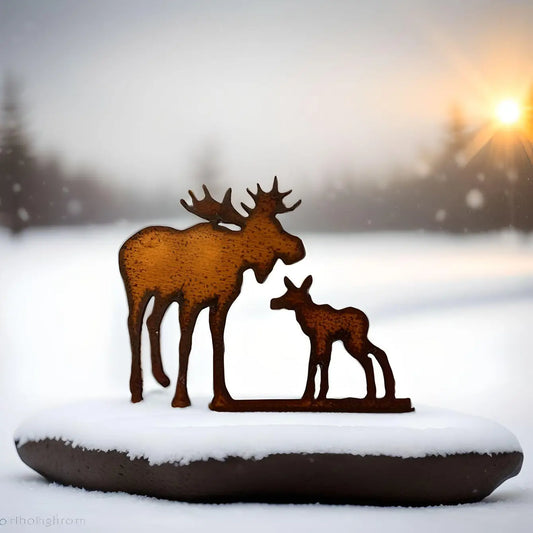 Moose and Baby Doodad Rustic Metal Lodge Gift