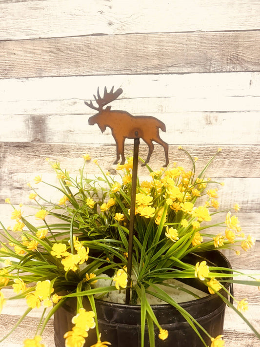 Moose Rustic Metal Lodge Montana Gift Plant Stake Garden