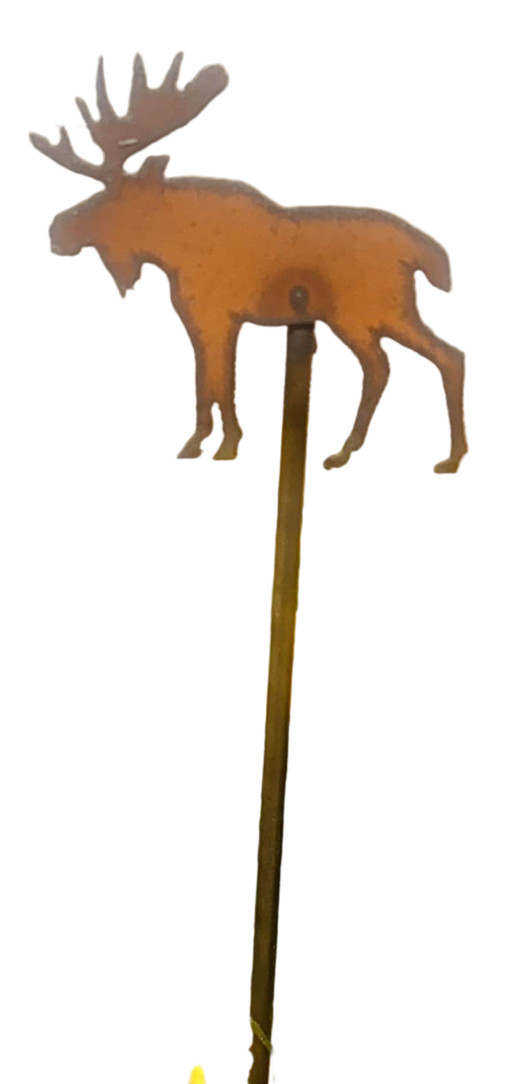 Moose Rustic Metal Lodge Montana Gift Plant Stake Garden