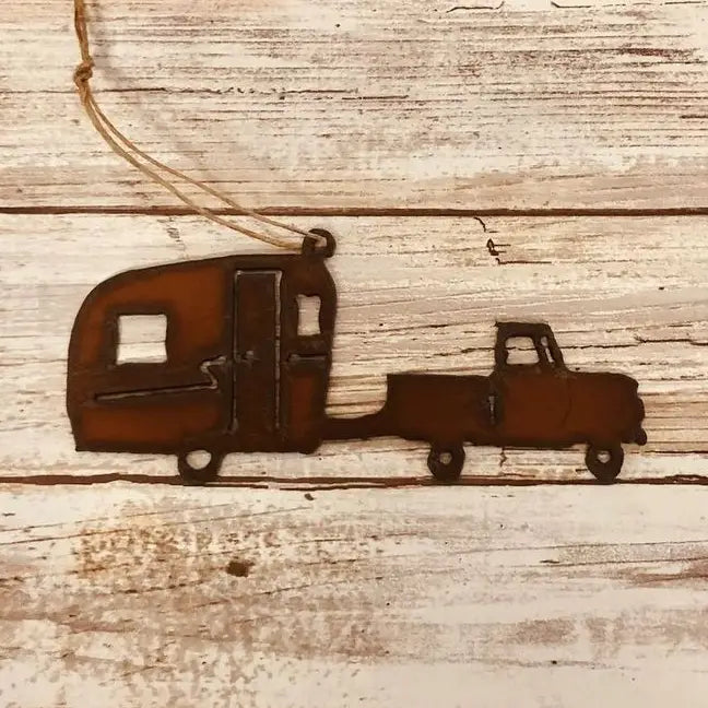 Truck with Camper KOA Rustic Ornament