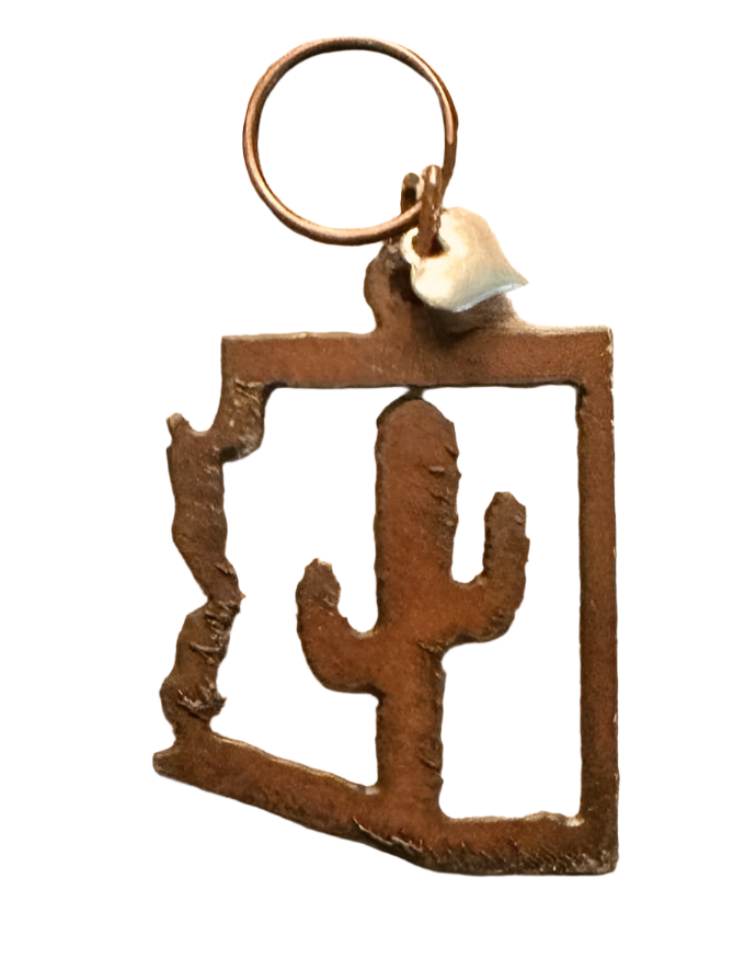 Arizona Outline with Cactus Desert Key Chain Rustic Metal