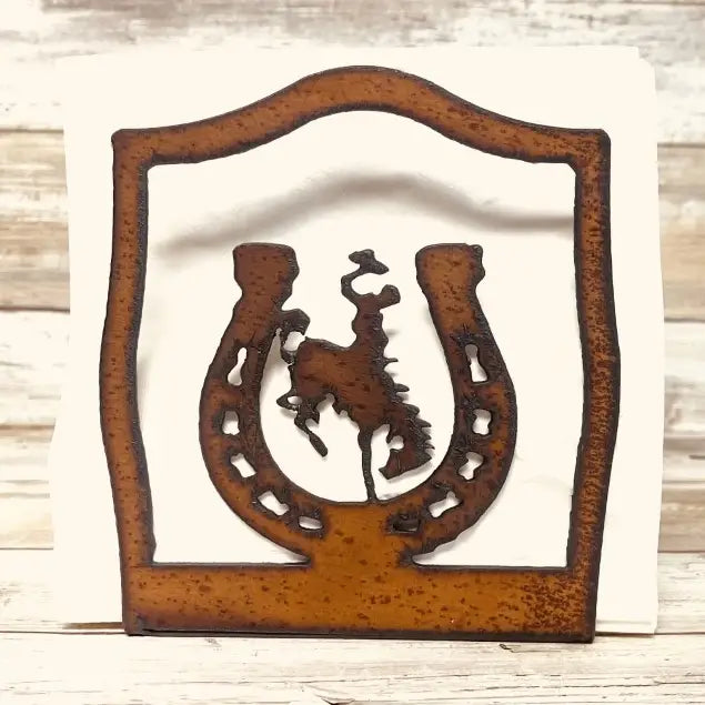 Horseshoe with Wyoming Bronc Rider Napkin Holder