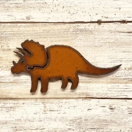 Triceratops Dinosaur Magnet Rustic Metal Gift