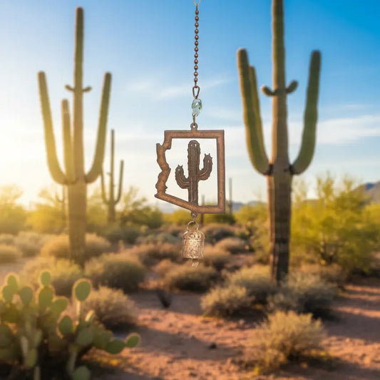 Arizona Outline with Cactus Garden Single Bell Mobile Chime