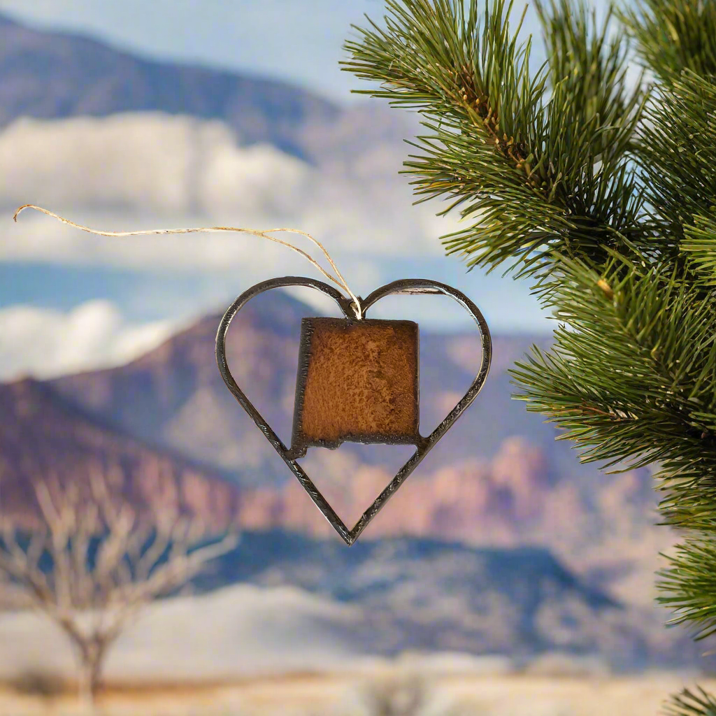 Outline Heart with New Mexico State Shape Rustic Ornament