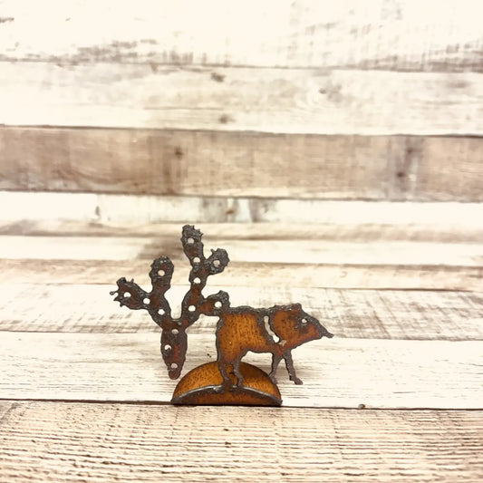 Javelina with Prickly Pear Rustic Metal Doodad Figurine