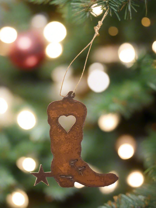 Boot with Heart Rustic Western Ornament