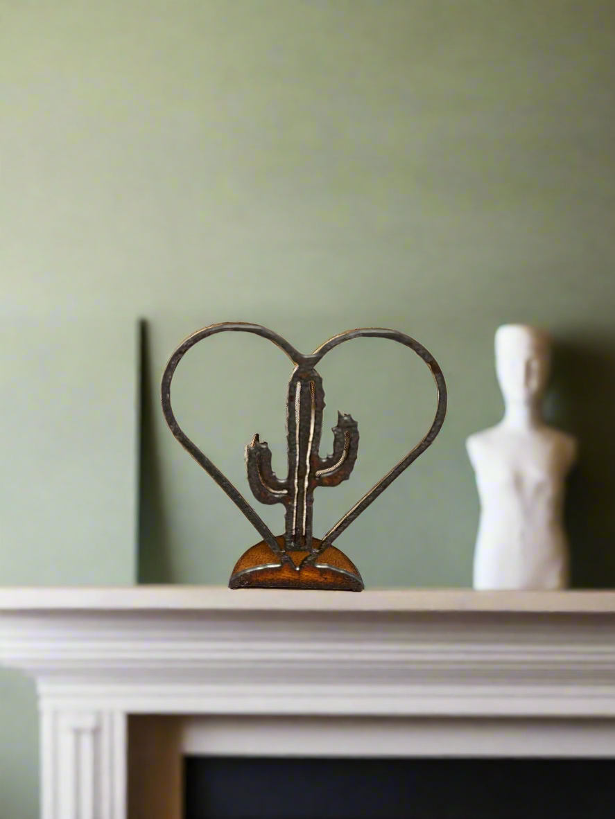 Outline Heart with Cactus Rustic Southwestern Figurine