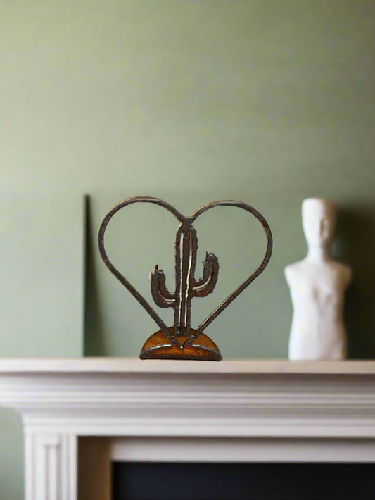 Outline Heart with Cactus Rustic Southwestern Figurine