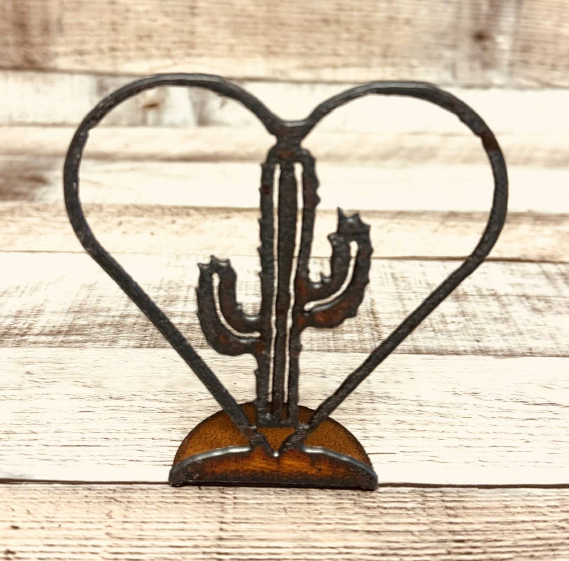 Outline Heart with Cactus Rustic Southwestern Figurine