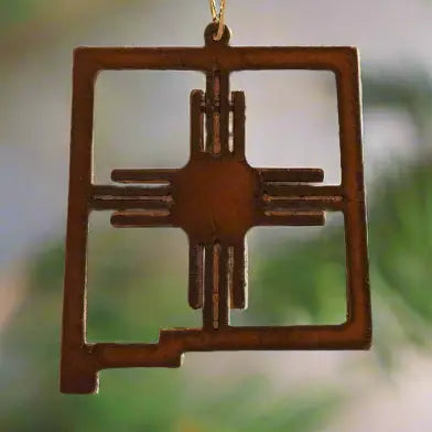 New Mexico State Outline  Shape with Zia Southwest Ornament