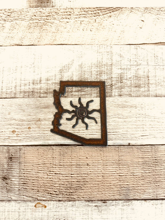 Arizona Outline with Sun Rustic Southwestern Desert Magnet